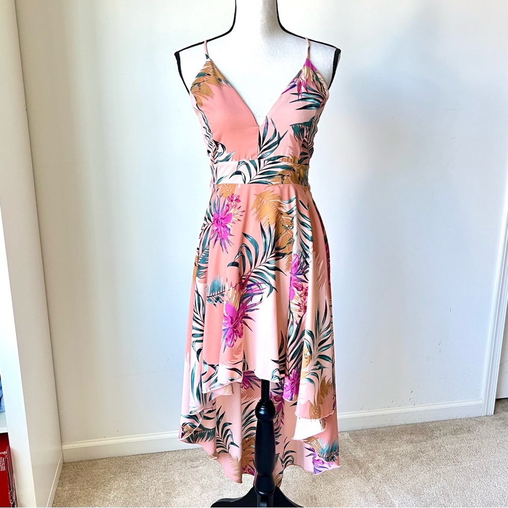 WINDSOR Tropical Lace Back High Low Deep V-Neck Dress—SZ. Small - Picture 6 of 16